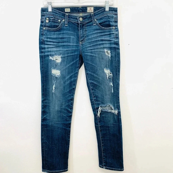 Adriano  Goldschmied  AG Jeans Woman 27  Stilt Crop Blue Low Rise Distress‎ USA - Picture 1 of 13